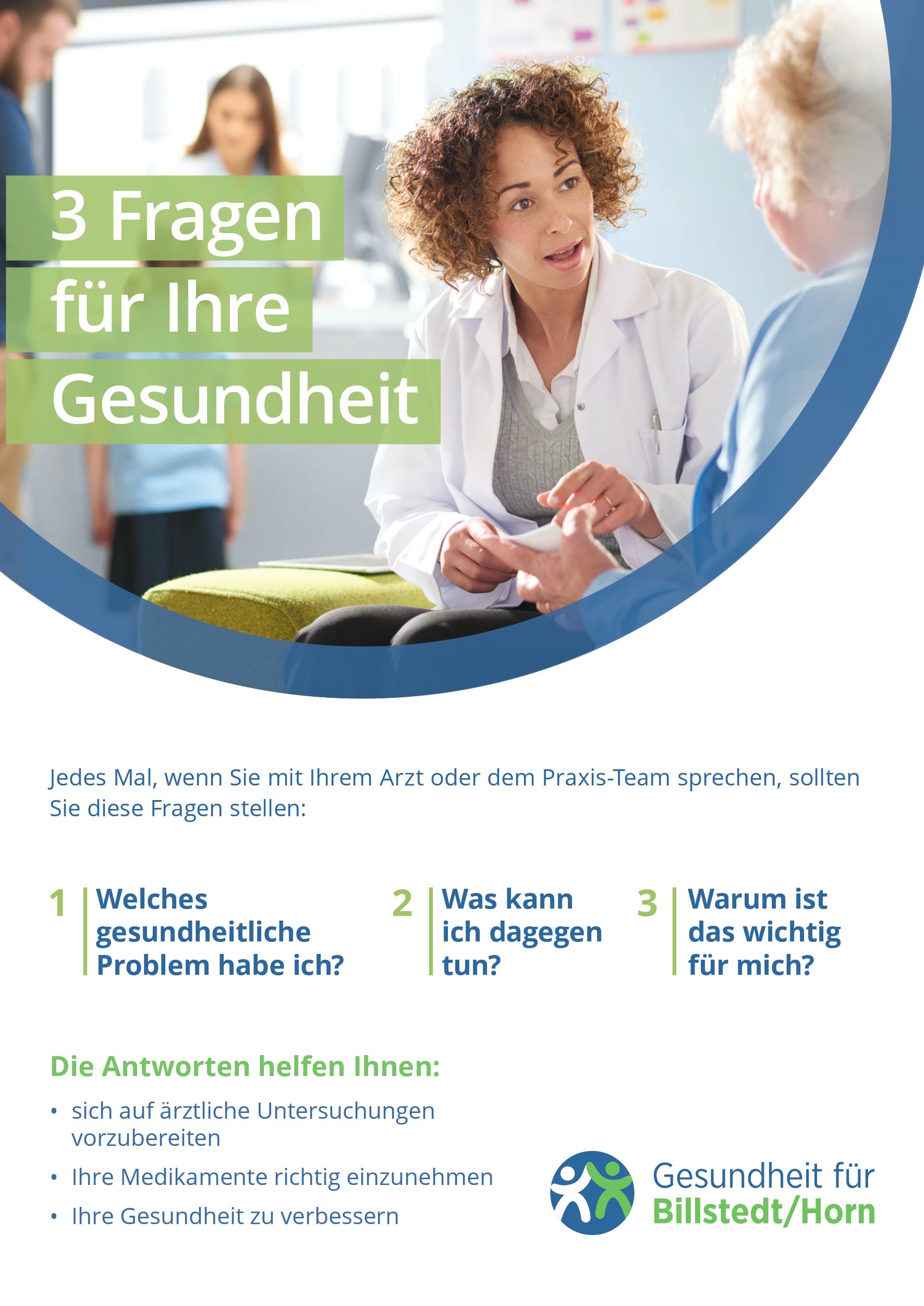 Poster Drei Fragen für Ihre Gesundheit